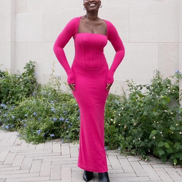 amazon the drop Dresses & Skirts - Fitted Long-Sleeve Maxi Dress (pink or grey)